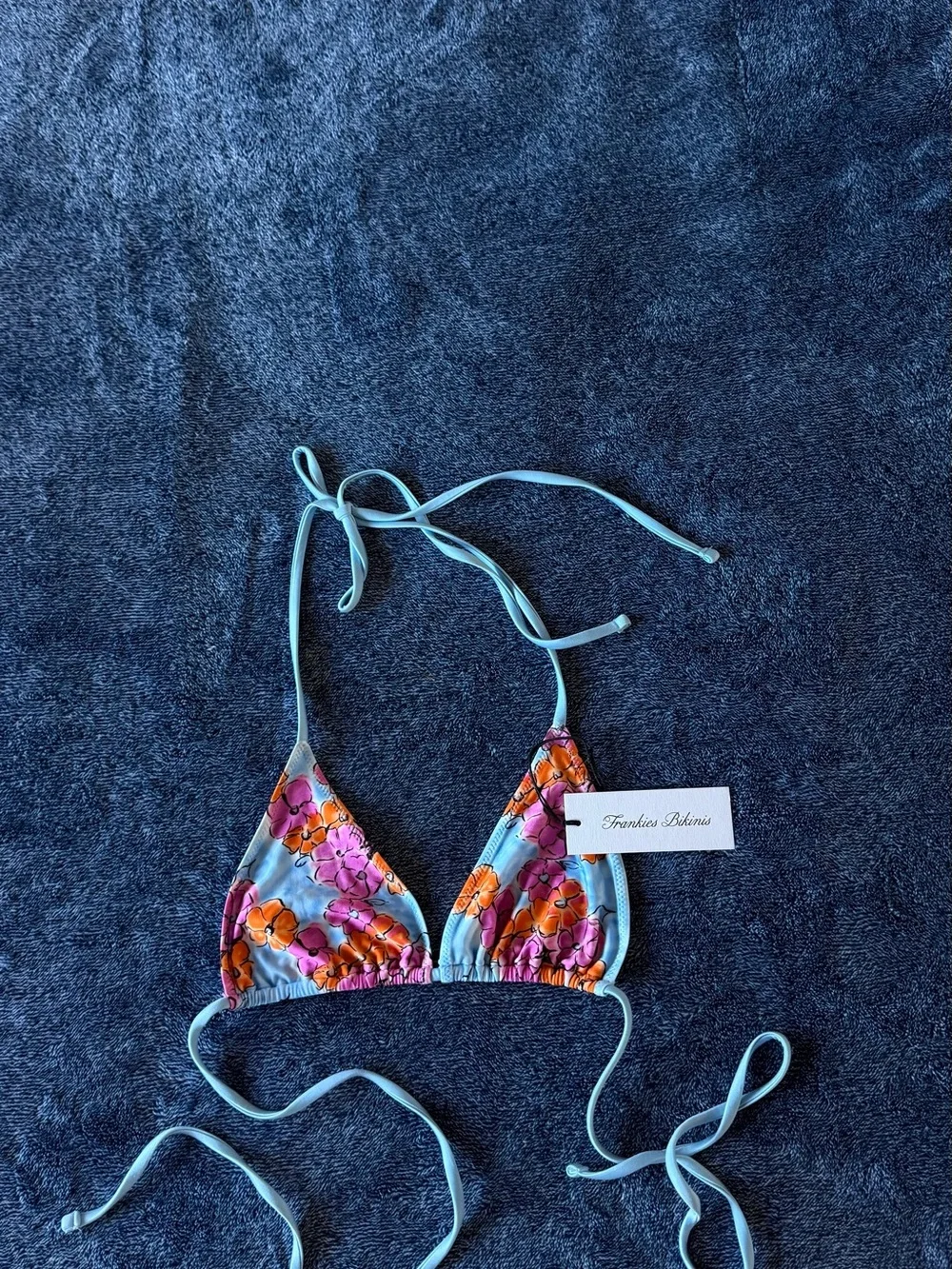NWT Frankies Bikinis Nick Satin Triangle Bikini Top in Color Me👙🩵🩷🧡🌸